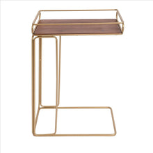 Load image into Gallery viewer, C Shaped Side Table with Metal Frame, Brown and Gold - Brown and Gold - 9.85 L x 16.15 W x 24.82 H Inches
