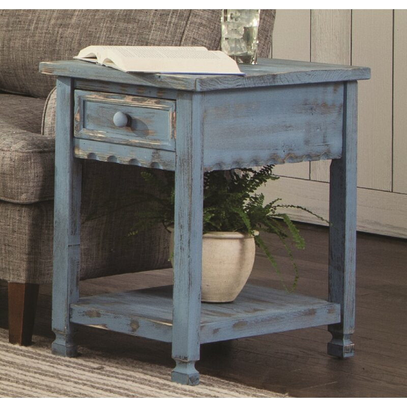 CAIN Solid Wood End Table with Storage