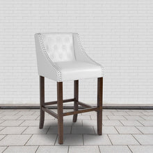 Load image into Gallery viewer, 30&quot; High Transitional Tufted Walnut Barstool with Accent Nail Trim in White
