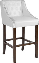 Load image into Gallery viewer, 30&quot; High Transitional Tufted Walnut Barstool with Accent Nail Trim in White
