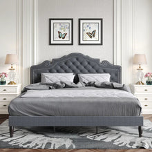 Load image into Gallery viewer, Upholstered Bed Frame with Adjustable Headboard, Diamond Button Tufted, Heavy Duty Wood Slat, No Box Spring Needed, King
