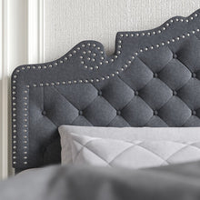 Load image into Gallery viewer, Upholstered Bed Frame with Adjustable Headboard, Diamond Button Tufted, Heavy Duty Wood Slat, No Box Spring Needed, King
