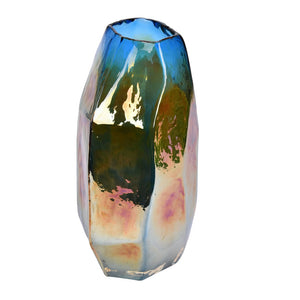 9" Blue Petrol Geometric Glass Table Vase (ND535)