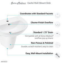 Load image into Gallery viewer, SM-WS321 Caché Ceramic Oval Single Hole Faucet Wall Mount Bathroom Sink with OverflowSM-WS321 Caché Ceramic Oval Single Hole Faucet Wall Mount Bathroom Sink with Overflow 6319RR
