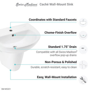 SM-WS321 Caché Ceramic Oval Single Hole Faucet Wall Mount Bathroom Sink with OverflowSM-WS321 Caché Ceramic Oval Single Hole Faucet Wall Mount Bathroom Sink with Overflow 6319RR