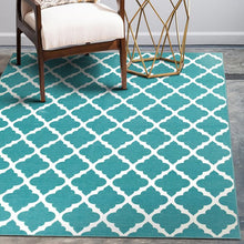 Load image into Gallery viewer, Cafaro Flatweave Performance Teal/White Rug

