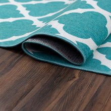 Load image into Gallery viewer, Cafaro Flatweave Performance Teal/White Rug
