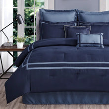 Load image into Gallery viewer, King Comforter + 7 Additional Pieces Navy Caigan Microfiber 8 Piece Comforter Set
