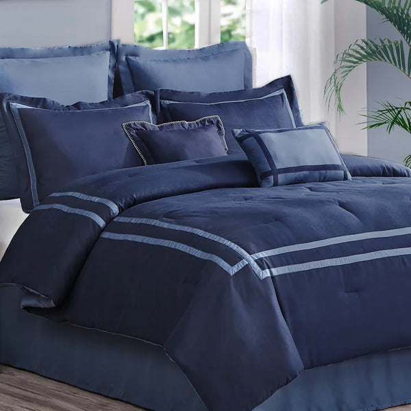 King Comforter + 7 Additional Pieces Navy Caigan Microfiber 8 Piece Comforter Set