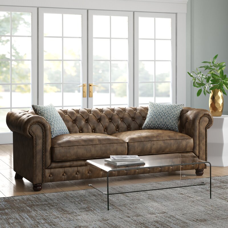 Caine 72'' Faux Leather Rolled Arm Chesterfield Sofa MRM3598OB