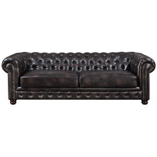 Load image into Gallery viewer, Caine Faux Leather Rolled Arm Chesterfield Sofa Dark Brown #2577HW
