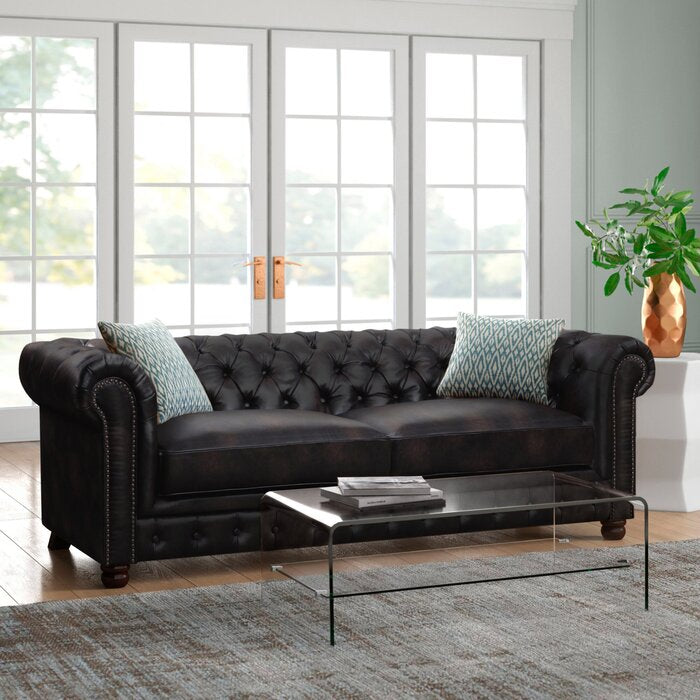 Caine Faux Leather Rolled Arm Chesterfield Sofa Dark Brown #2577HW