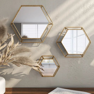 Cajuan 3 Piece Hexagonal Wall Mirror Set