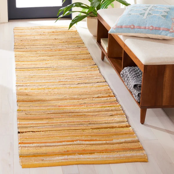 Caldina Striped Handmade Flatweave Cotton Area Rug in Yellow 2'3