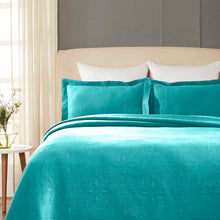 Load image into Gallery viewer, Queen Bedspread + 2 Shams Peacock Blue Callicoon Standard Cotton 330 TC Coverlet / Bedspread Set
