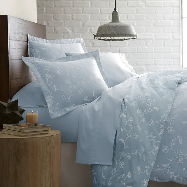 Twin Duvet Cover + 1 Sham Blue Callini Standard Cotton 300 TC Reversible Traditional Duvet Cover Set