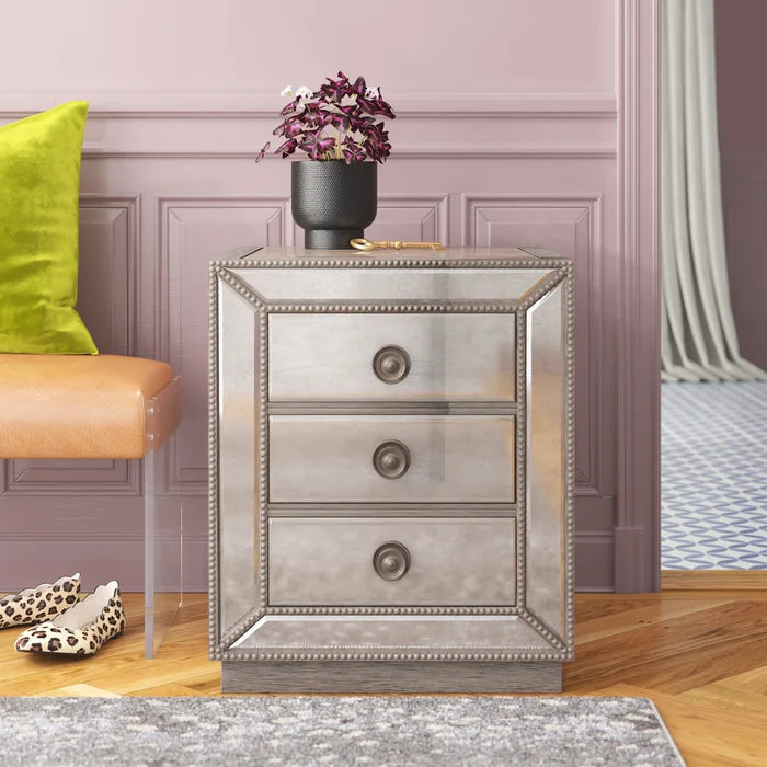 Camellia 24'' Tall Wood/Glass 3 - Drawer Mirrored Accent Chest