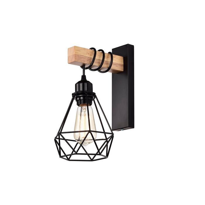 Cameron-Ryan Black Wall Sconce Industrial Wood Wall lighting fixture 1-Light - 2 Boxes