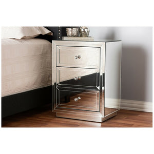 Silver Candleick Mirrored 3 Drawer Nightstand