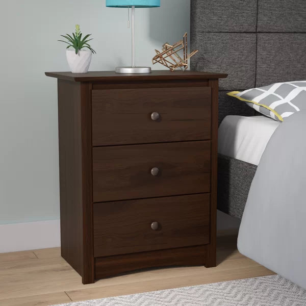 Esptresso Laminate Cansel 29'' Tall 3 - Drawer Nightstand