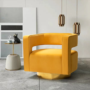 Carisa Upholstered Swivel Barrel Chair with Open Back - MUSTARD