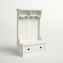 Load image into Gallery viewer, Distressed White Carmel 40&#39;&#39; Wide Hall Tree with Bench and Shoe Storage
