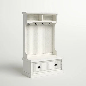 Distressed White Carmel 40'' Wide Hall Tree with Bench and Shoe Storage