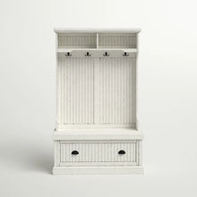 Load image into Gallery viewer, Distressed White Carmel 40&#39;&#39; Wide Hall Tree with Bench and Shoe Storage
