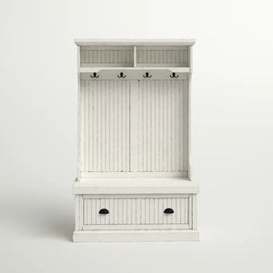 Distressed White Carmel 40'' Wide Hall Tree with Bench and Shoe Storage