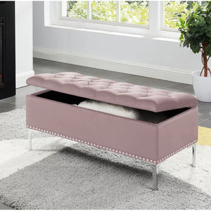 Baby Pink Carmel Barrie Upholstered Flip Top Storage Bench