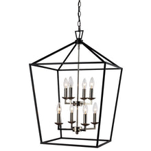Load image into Gallery viewer, 29.5&quot; H x 19&quot; W x 19&quot; D Polished Chrome/Black Carmen 8 - Light Lantern Geometric Chandelier 823AH
