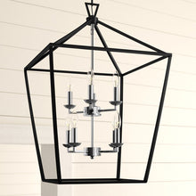 Load image into Gallery viewer, 29.5&quot; H x 19&quot; W x 19&quot; D Polished Chrome/Black Carmen 8 - Light Lantern Geometric Chandelier 823AH
