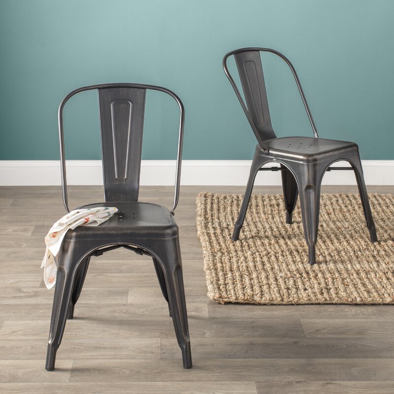Distressed Black Carriage Hill Metal Slat Back Side Chair (Set of 2) 7182