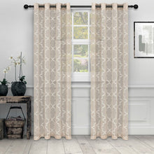 Load image into Gallery viewer, Cartensen Quatrefoil Trellis Semi-Sheer Grommet Curtain Panels (Set of 2 - 52&quot; x 84&quot;) #9708

