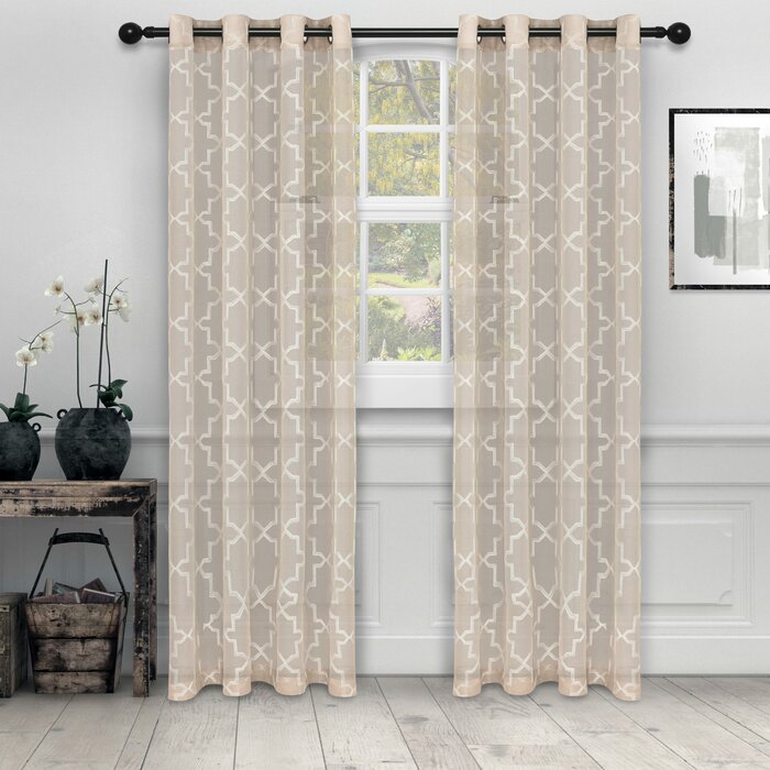 Cartensen Quatrefoil Trellis Semi-Sheer Grommet Curtain Panels (Set of 2 - 52