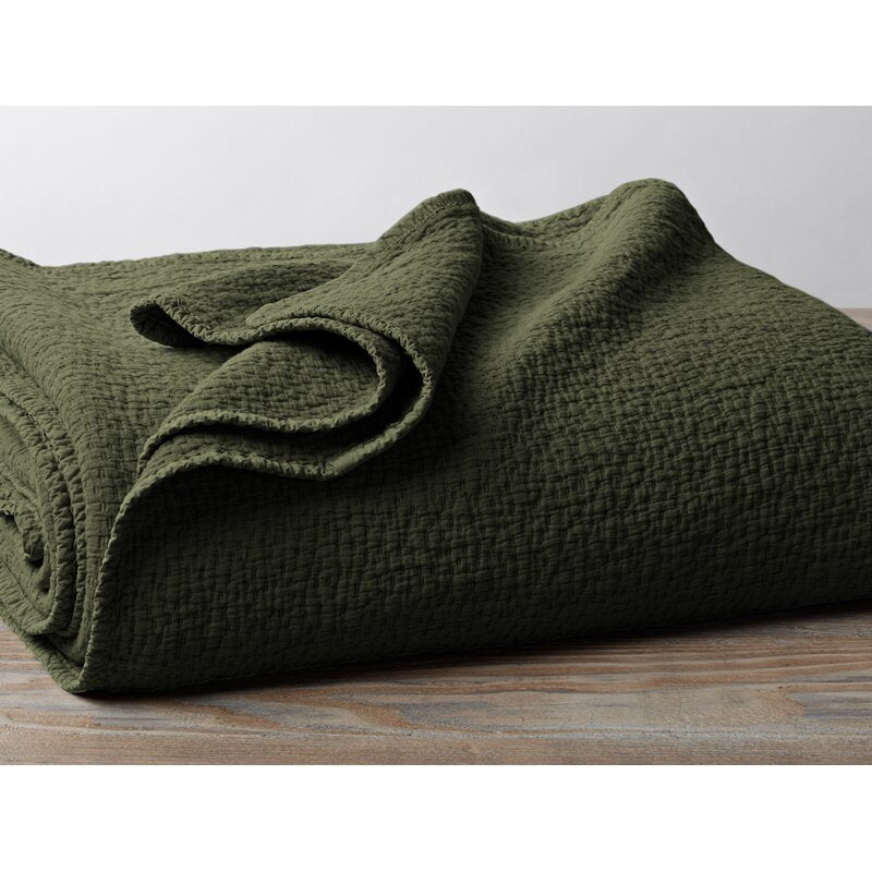 Full/Queen Coverlet Moss Cascade Organic 100% Cotton Reversible Modern & Contemporary Coverlet / Bedspread MRM4281