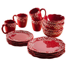 Load image into Gallery viewer, Caslin Mistletoe 16 Piece Dinnerware Set, Service for 4 Red/White MR4
