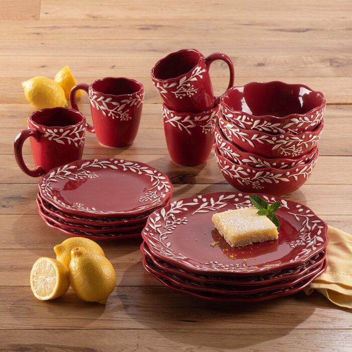 Caslin Mistletoe 16 Piece Dinnerware Set, Service for 4 Red/White MR4