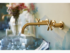Purist™Wall-mount bathroom  sink faucet trim with 9", 90-degree angle spout and cross handles, requires valve 6422RR