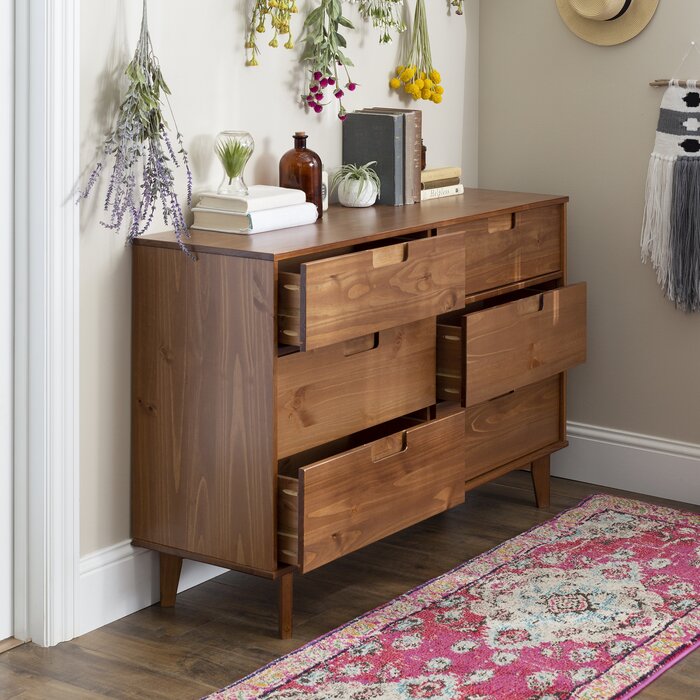 Caramel Cecille Groove 6 Drawer Double Dresser 1137HW