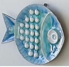2 piece Ceramic Blue Fish Plate Wall Décor 7289