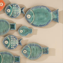 Load image into Gallery viewer, 16&quot; H x 10.2&quot; W x 1&quot; D Ceramic Blue Fish Plate Wall Décor 1118AH
