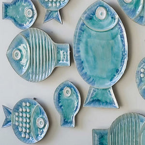 2 piece Ceramic Blue Fish Plate Wall Décor 7289