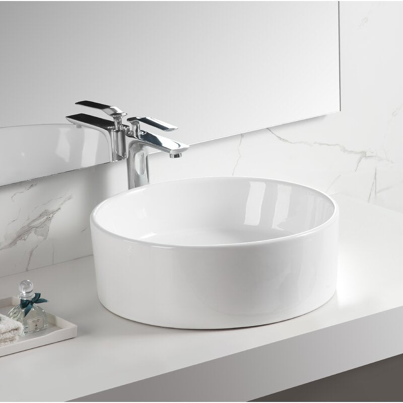 Ceramic Circular Vessel Bathroom Sink with Overflow 3020AH