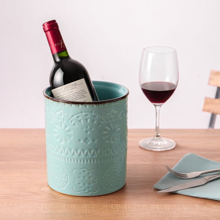 Blue Embossed Ceramic Utensil Crock (LW207)
