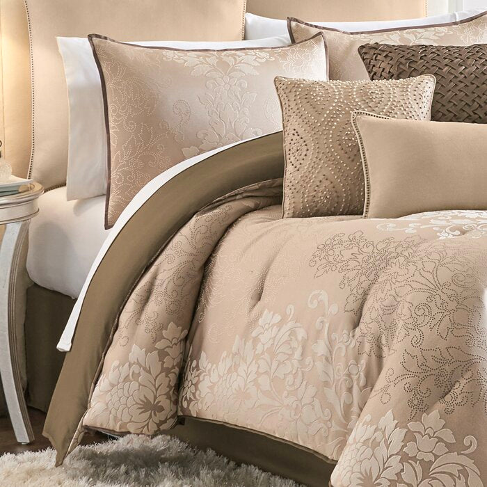 Chacenay Knotted Embroidered Faux Silk Square Pillows in Beige (Three Pillows in One Box) #9764