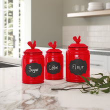 Load image into Gallery viewer, Chalkboard Rooster 3 Piece Kitchen Canister Set 7485RR
