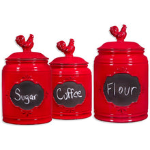 Load image into Gallery viewer, Chalkboard Rooster 3 Piece Kitchen Canister Set 7485RR
