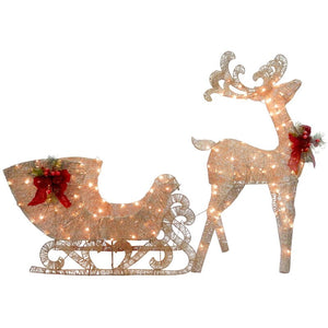 Champagne Reindeer Pulling Sleigh with Red Bow MR24