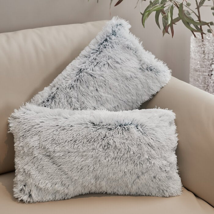 Blue Cheer Collection Faux Fur Throw Pillow (Set of 2)